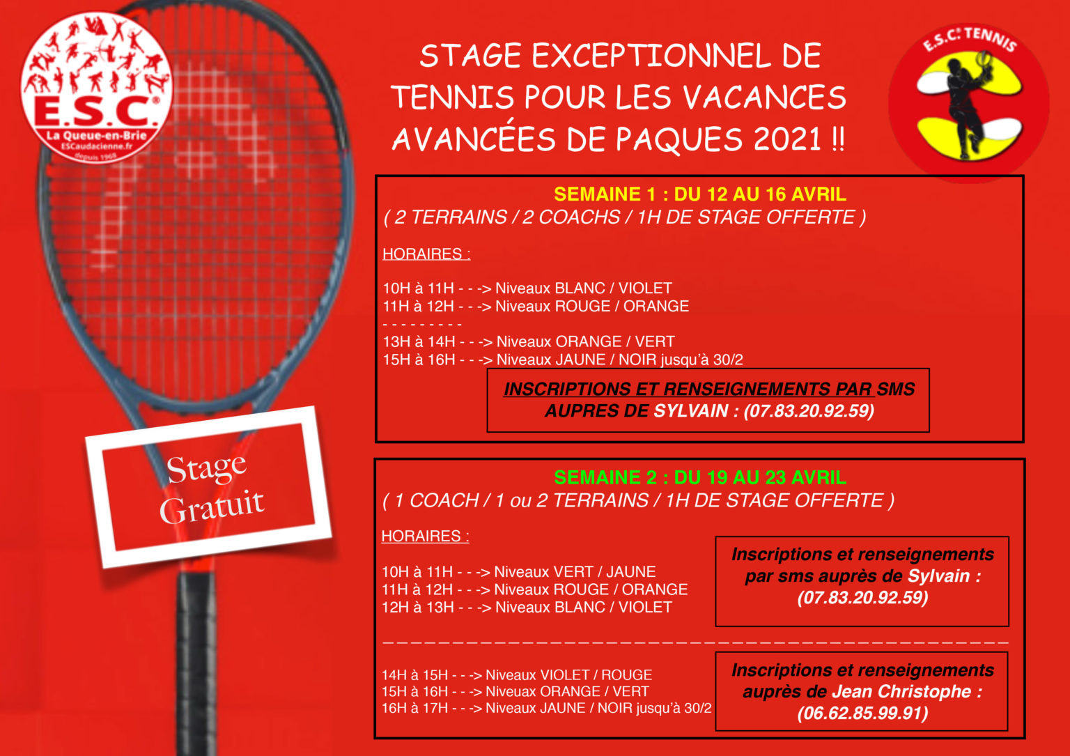 Stage Tennis Enfants Avril 2021 - ESC - Entente Sportive ...